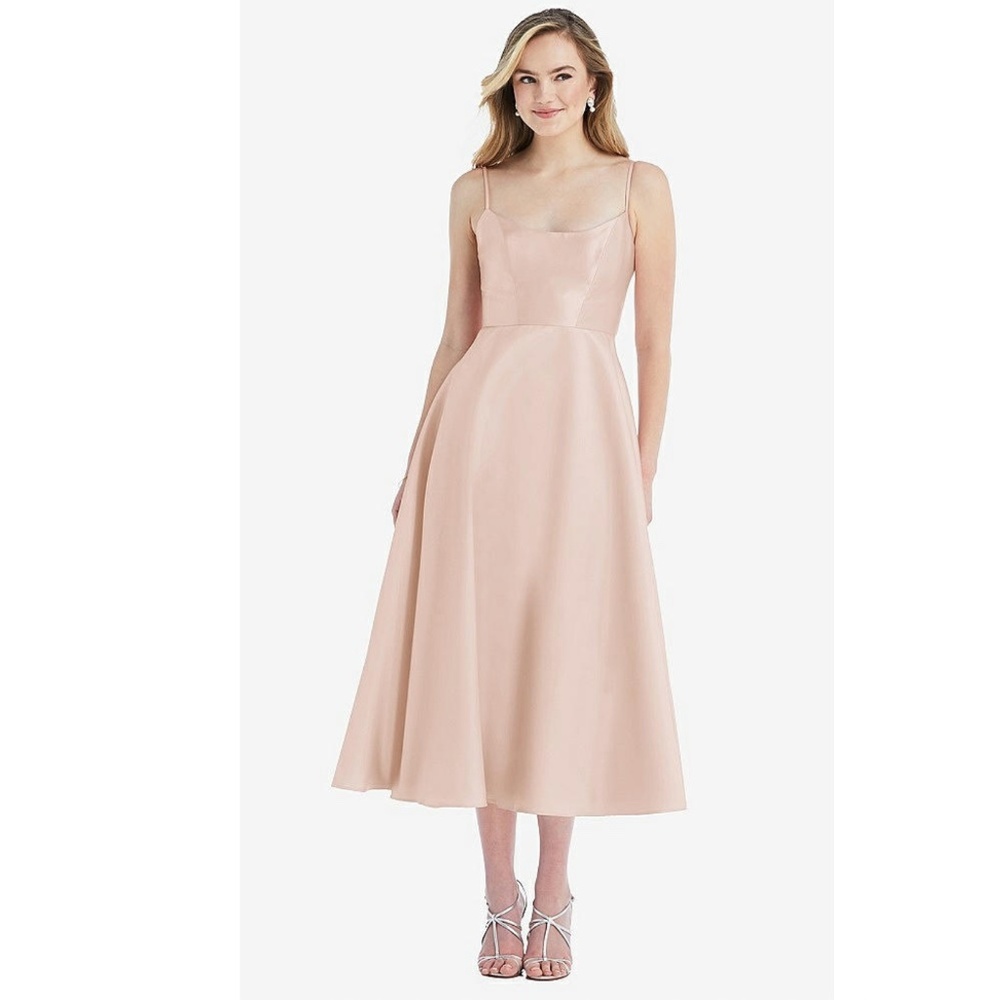 Alfred Sung: Spaghetti Strap Satin Midi Cocktail Dress (NWT)
